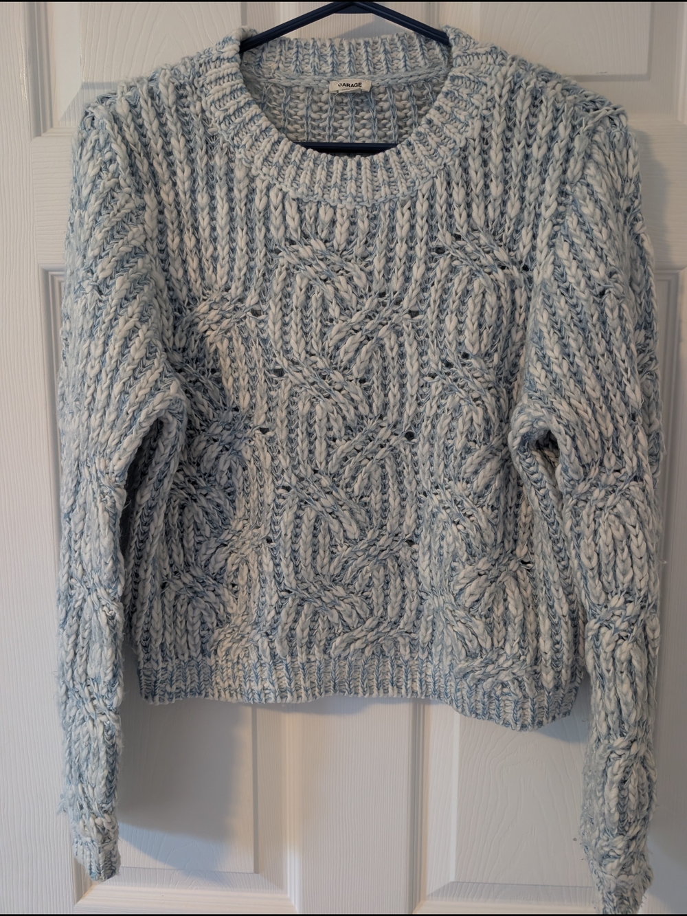 Garage Cable Knit Crewneck Sweater - Light Blue Marble Size Small